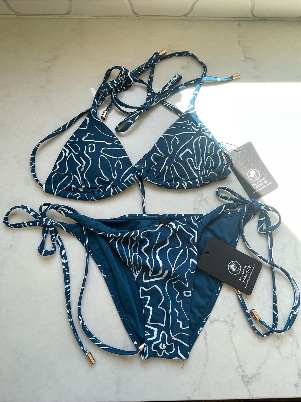 Teal Print Triangle Tie Bikini 👙 Sz 12 - NWT